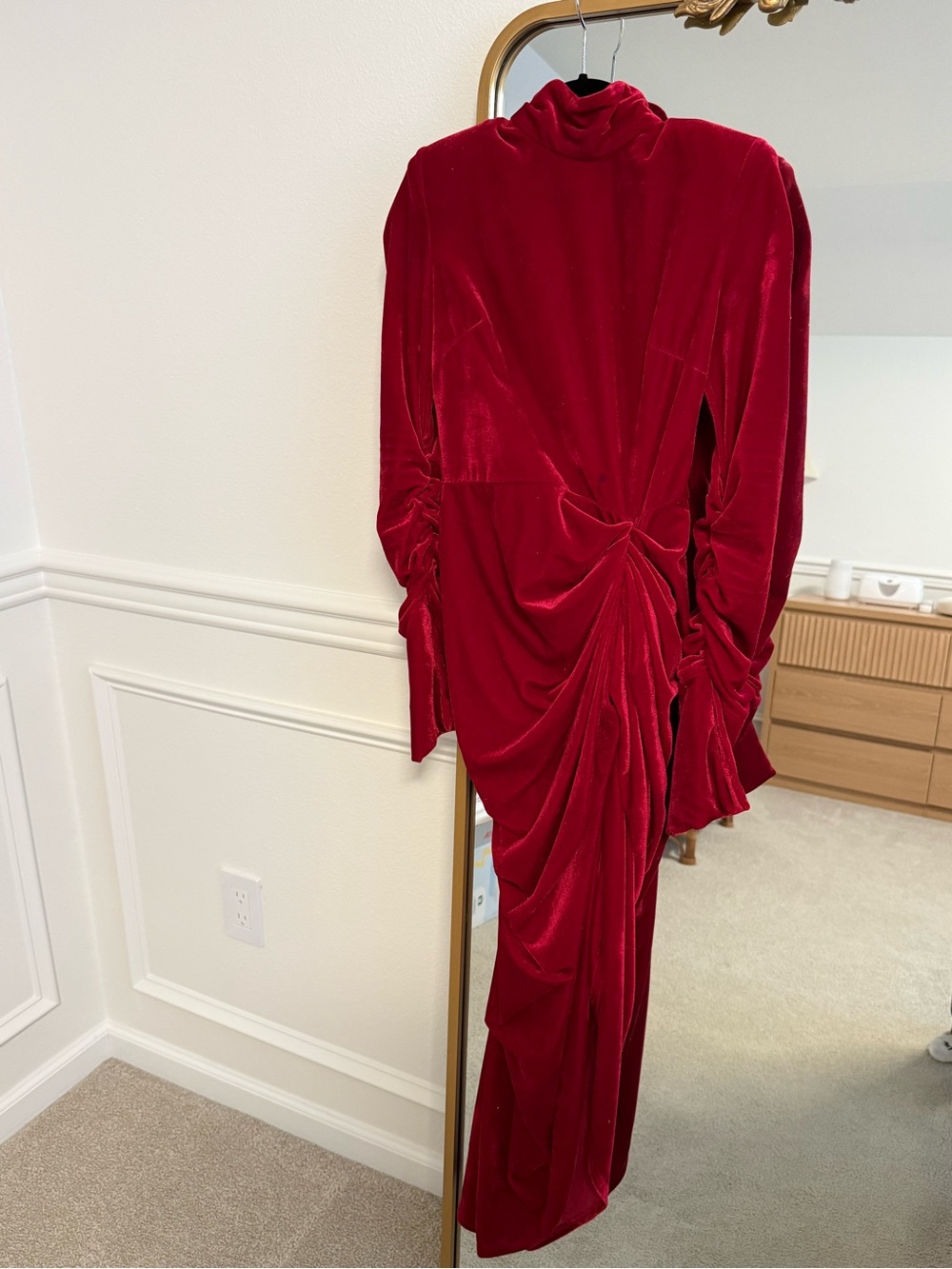 PrettyLittleThing Velvet Ruched High-Neck Maxi Dress